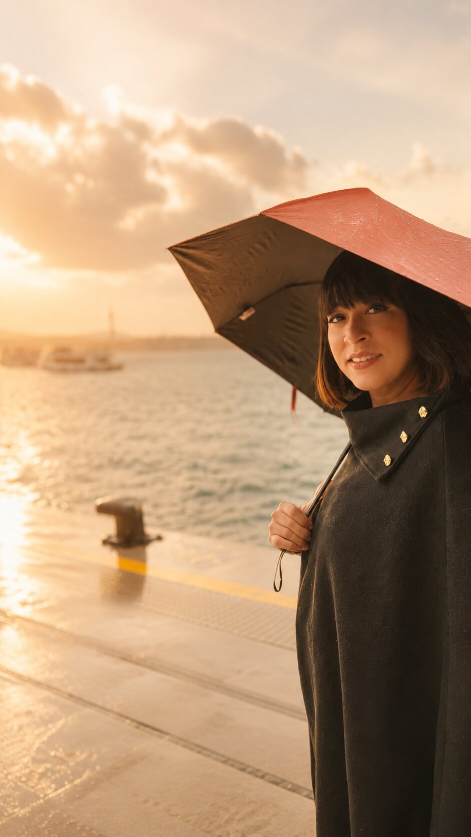 Roza outdoors in the rain